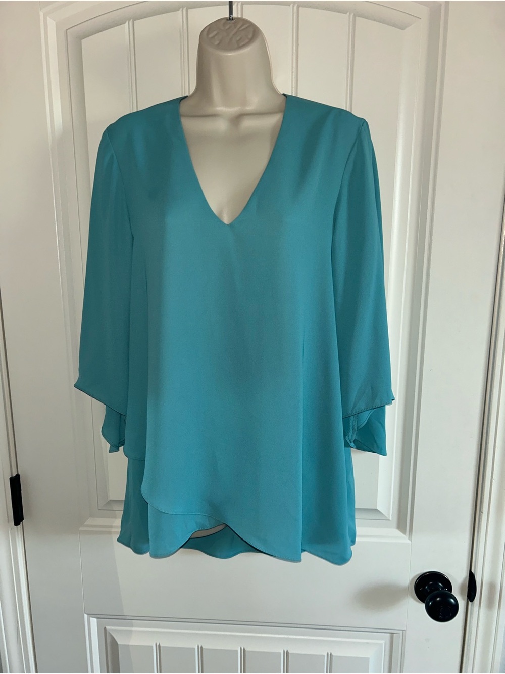 NEW Karen Kane Teal V-Neck Flutter Sleeve Tunic Sz S